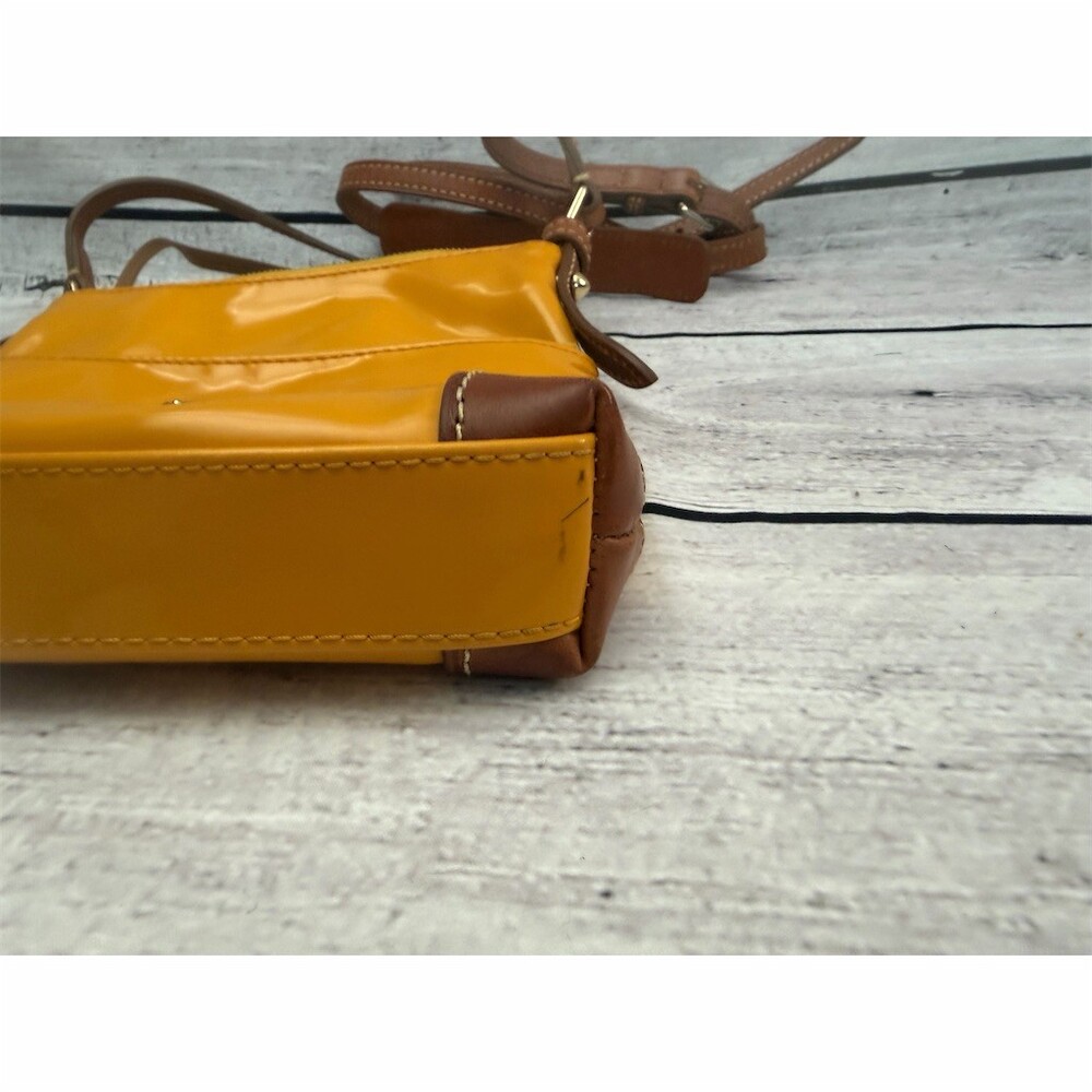 Dooney & Bourke Crossbody Bag Womens Small Yellow Brown Trim Double Zip - Picture 2 of 10